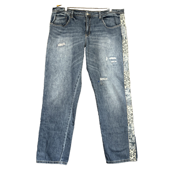 Anthropologie Pilcro Jeans 33 Tall Side Stripe Leopard Distressed Slim Boyfriend - Picture 1 of 16